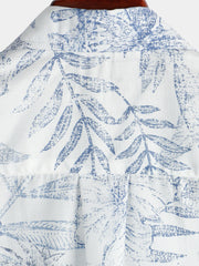 Men's Summer Retro Floral Print Pocket Floral Short Sleeve Button Up White Hawaiian Shirt