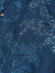 Men's Blue Floral Print Holiday Cotton Summer Short Sleeve Shirt