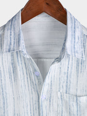 Men's Breathable Short Sleeve Pocket White Striped Shirt