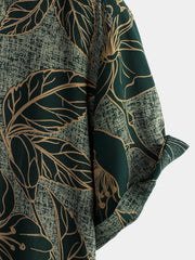 Men's Floral Vintage Green Summer Holiday Button Up Short Sleeve Shirt