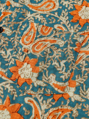 Men's Blue Paisley Floral Print Boho Casual Short Sleeve Shirt