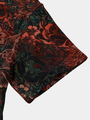 Men's Red Retro Floral 100% Rayon Short Sleeve Resort Shirt