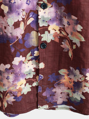 Men's Red Floral Casual Cotton Short Sleeve Beach Shirt