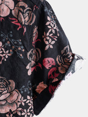 Men's Floral Retro Black Summer Holiday Short Sleeve Shirt