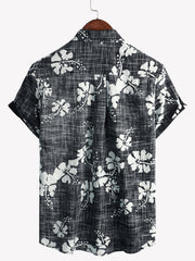 Men's Black Floral Vintage Short Sleeve Button Up Beach Tropical Hawaiian Shirt