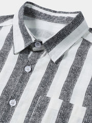 Men’s Breathable Cotton Stripe Short Sleeve Lightweight Cool Casual Summer Shirt