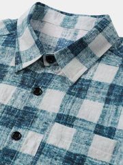Men's Blue Plaid Casual Short Sleeve Shirt