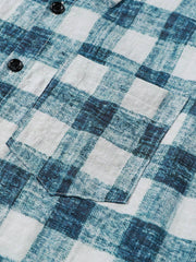 Men's Blue Plaid Casual Short Sleeve Shirt