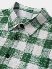 Men's Green Plaid Casual Short Sleeve Shirt