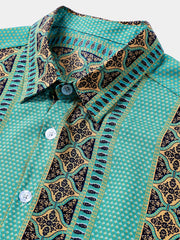 Men’s Retro Cool Lightweight Floral Stripe Button Down Short Sleeve Breathable Summer Shirt