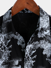 Men's Vintage Floral Print Short Sleeve Button Up Shirt