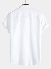 Men's Cotton & Linen Chest Pockets Solid Color Short Sleeve Shirt