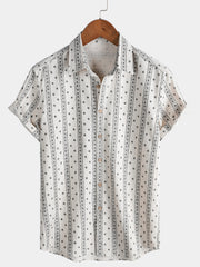 Men's Boho Striped Linen & Cotton Summer Short Sleeve Shirt