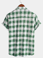 Men's Green Plaid Casual Short Sleeve Shirt