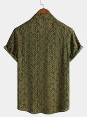 Men's Botanical Print Summer Short Sleeve Shirt
