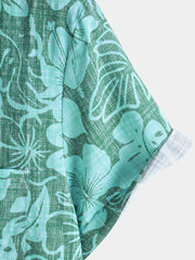 Men's Summer Green Tropical Beach Hawaiian Short Sleeve Shirt