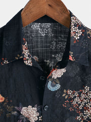 Men's Retro Floral Vacation Button Up Short Sleeve Shirt