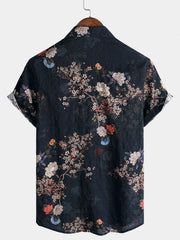 Men's Retro Floral Vacation Button Up Short Sleeve Shirt