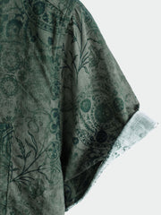 Men's Green Retro Print Pocket Short Sleeve Shirt