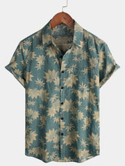 Men's Maple Leaf Breathable Top Cotton Pocket Short Sleeve Summer Shirt