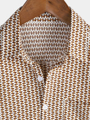 Men's Casual Holiday Short Sleeve Khaki Button Up Shirt
