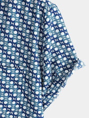 Men's Casual Holiday Summer Short Sleeve Blue Button Up Shirt