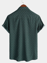 Men's Casual Holiday Short Sleeve Green Button Up Shirt