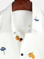 Men's Cotton White Hawaiian Button Up Beach Holiday Summer Short Sleeve Shirt