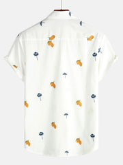Men's Cotton White Hawaiian Button Up Beach Holiday Summer Short Sleeve Shirt