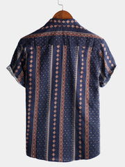 Men's Retro Button Up Short Sleeve Cotton 70s Shirt