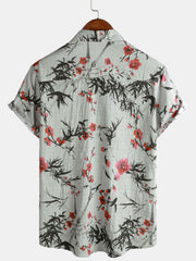 Men's Retro Red Blossom Holiday Summer Short Sleeve Shirt