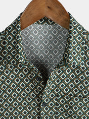 Men's Geometric Print Holiday Pocket Short Sleeve Casual Shirt