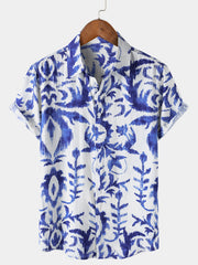 Men's Retro Print Button Up Short Sleeve Shirt