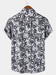 Men's Floral Print Casual Short Sleeve Shirt