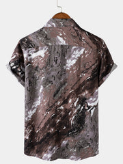 Men's Brown Abstract Art Vacation Short Sleeve Shirt