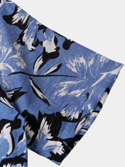 Men's Tropical Blue Floral Button Up Short Sleeve Shirt