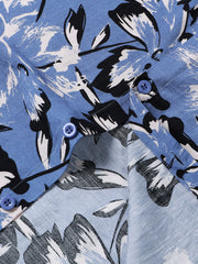 Men's Tropical Blue Floral Button Up Short Sleeve Shirt