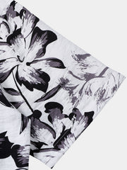 Men's Tropical White Floral Button Up Short Sleeve Shirt