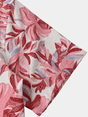 Men's Pink Tropical Floral Hawaiian Short Sleeve Shirt