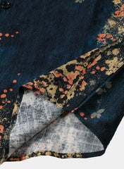 Men’s Navy Blue Abstract Floral Print Casual Short Sleeve Shirt
