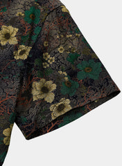 Men’s Textured Vintage Floral Print Casual Rayon Short Sleeve Shirt