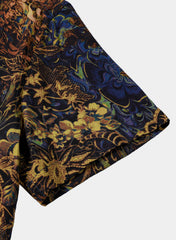 Men's Yellow Retro Floral 100% Rayon Short Sleeve Resort Shirt