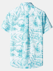 Men‘s Blue Tropical Print Hawaiian Pocket Casual Aloha Shirt