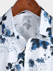 Men's Floral Cotton Casual Short Sleeve Shirt
