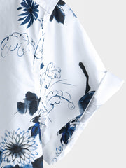 Men's Floral Cotton Casual Short Sleeve Shirt
