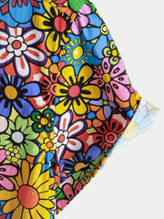 Men's Vintage 70s Floral Print Breathable Cotton Pocket Shirt