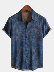 Men's Navy Blue Vintage Floral Casual Short Sleeve Shirt