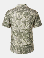 Men's Green Tropical Print Pocket Resort Short Sleeve Shirt