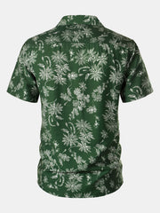 Men's Green Tropical Floral Print Casual Hawaiian Shirt