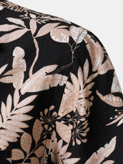 Men's Tropical Leaf  Print Summer Beach Short Sleeve Shirt